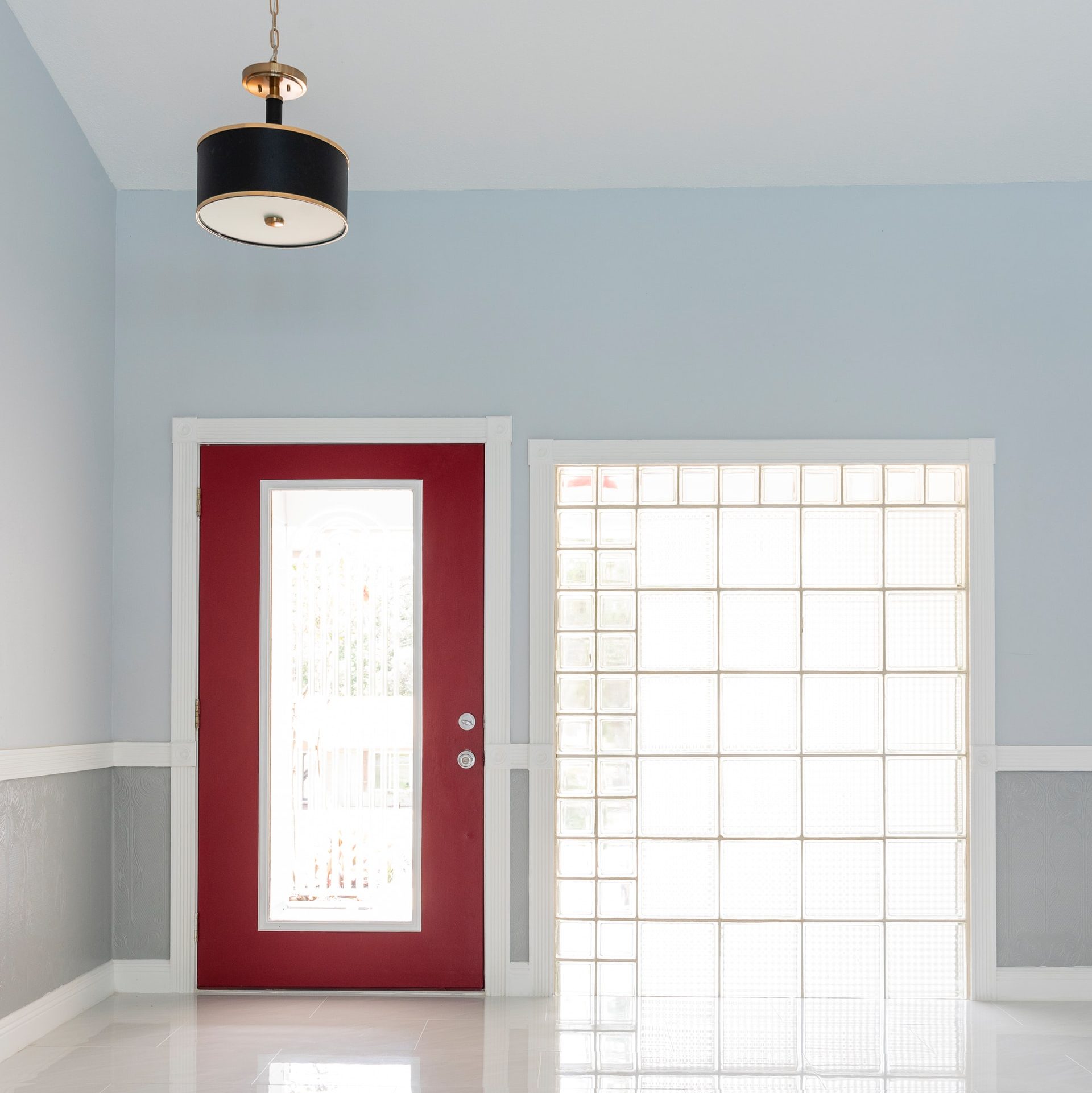 red and white wooden door